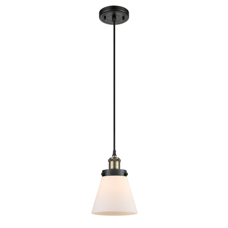 Cone Mini Pendant shown in the Black Antique Brass finish with a Matte White shade