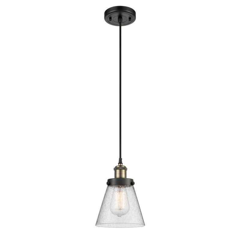 Cone Mini Pendant shown in the Black Antique Brass finish with a Seedy shade