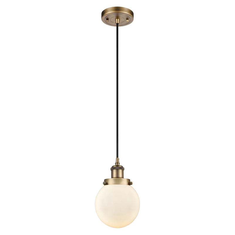 Beacon Mini Pendant shown in the Brushed Brass finish with a Matte White shade