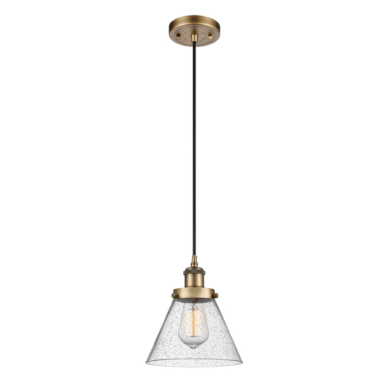 Cone Mini Pendant shown in the Brushed Brass finish with a Seedy shade