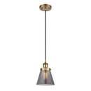 Cone Mini Pendant shown in the Brushed Brass finish with a Plated Smoke shade