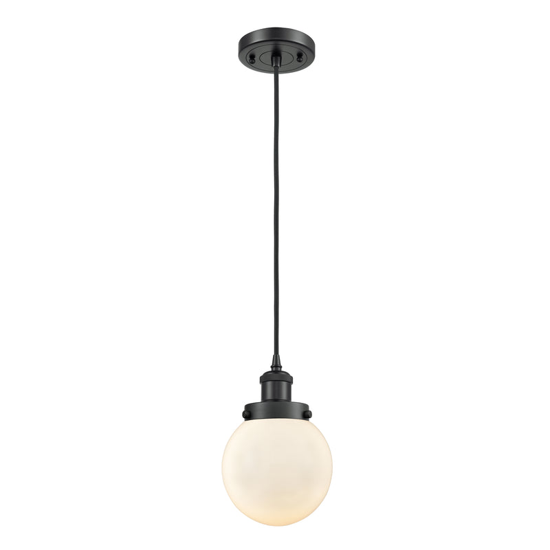 Beacon Mini Pendant shown in the Matte Black finish with a Matte White shade