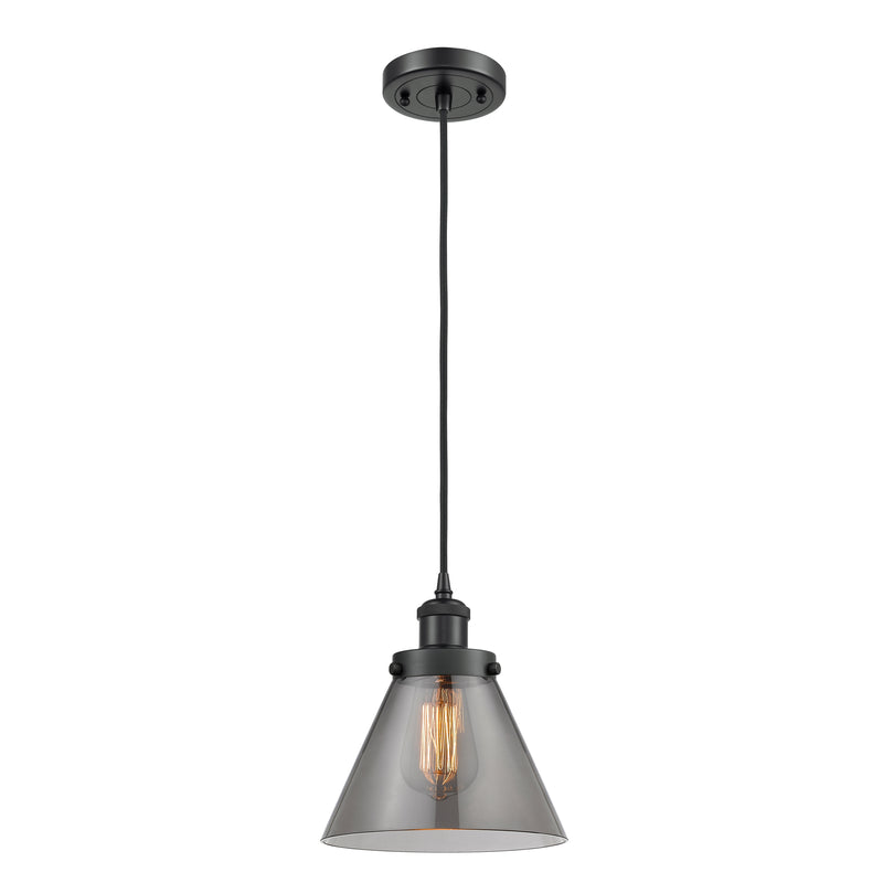 Cone Mini Pendant shown in the Matte Black finish with a Plated Smoke shade