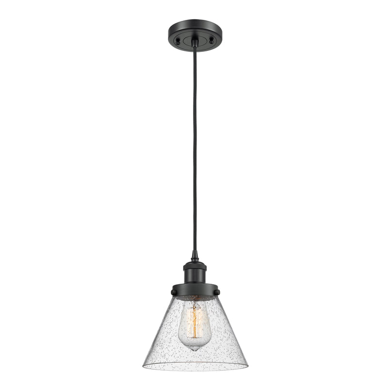 Cone Mini Pendant shown in the Matte Black finish with a Seedy shade