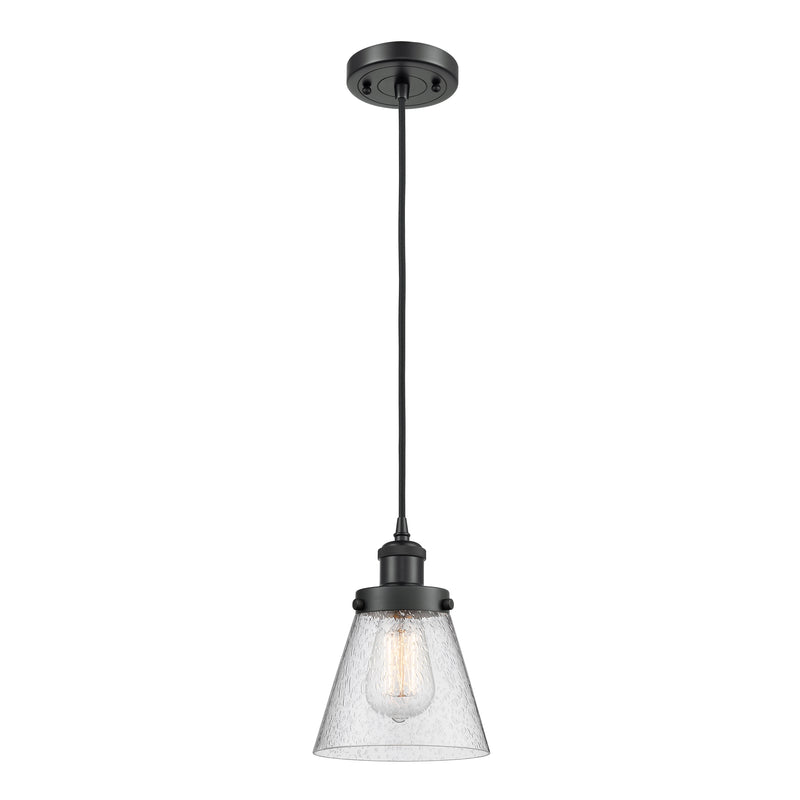 Cone Mini Pendant shown in the Matte Black finish with a Seedy shade