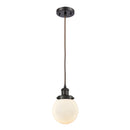 Beacon Mini Pendant shown in the Oil Rubbed Bronze finish with a Matte White shade