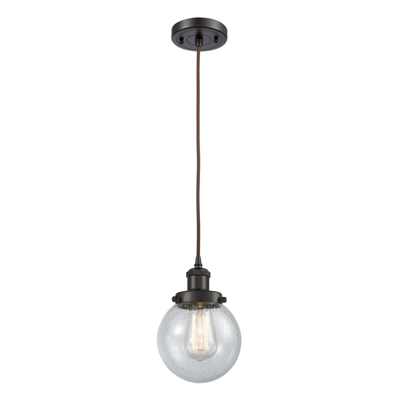 Beacon Mini Pendant shown in the Oil Rubbed Bronze finish with a Seedy shade