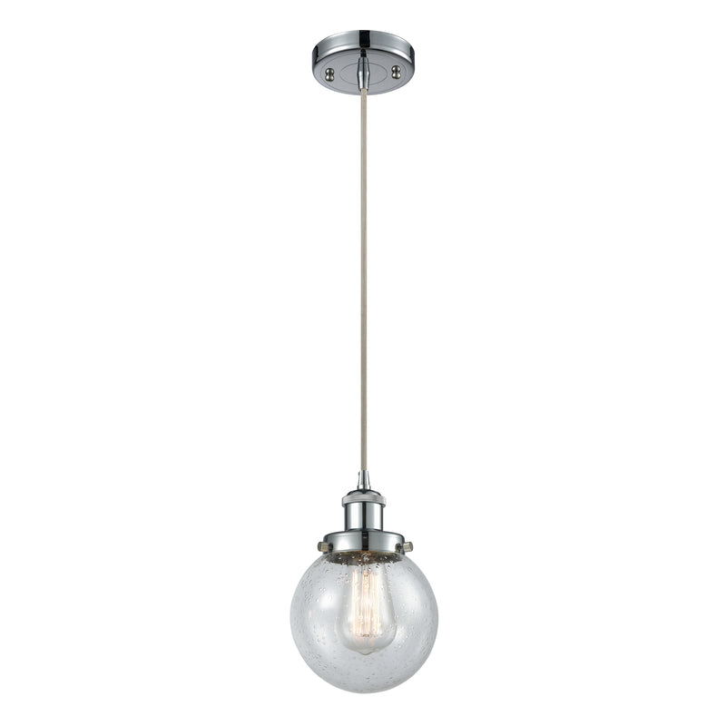 Beacon Mini Pendant shown in the Polished Chrome finish with a Seedy shade