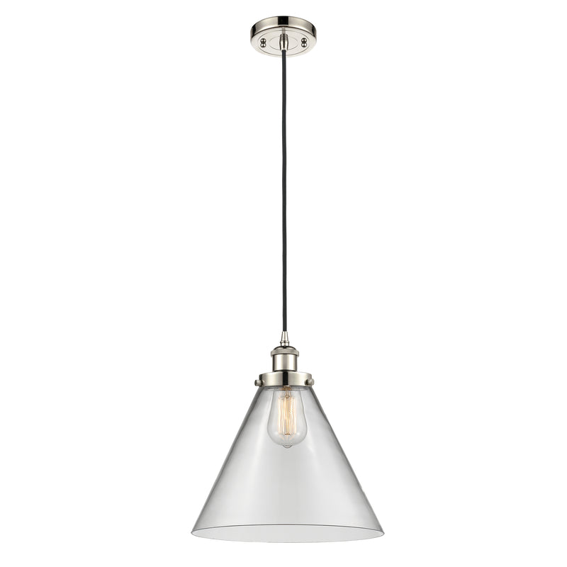 Cone Mini Pendant shown in the Polished Nickel finish with a Clear shade