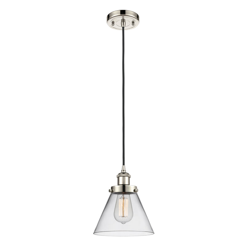 Cone Mini Pendant shown in the Polished Nickel finish with a Clear shade