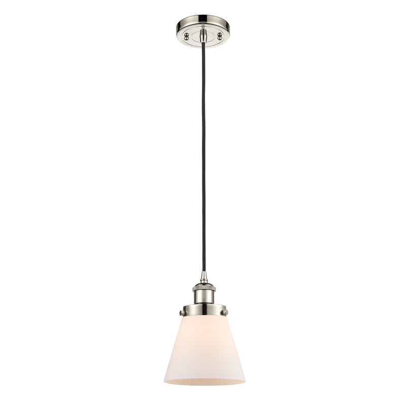 Cone Mini Pendant shown in the Polished Nickel finish with a Matte White shade