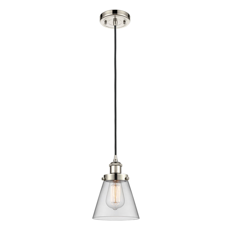 Cone Mini Pendant shown in the Polished Nickel finish with a Clear shade