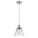 Cone Mini Pendant shown in the Brushed Satin Nickel finish with a Clear shade