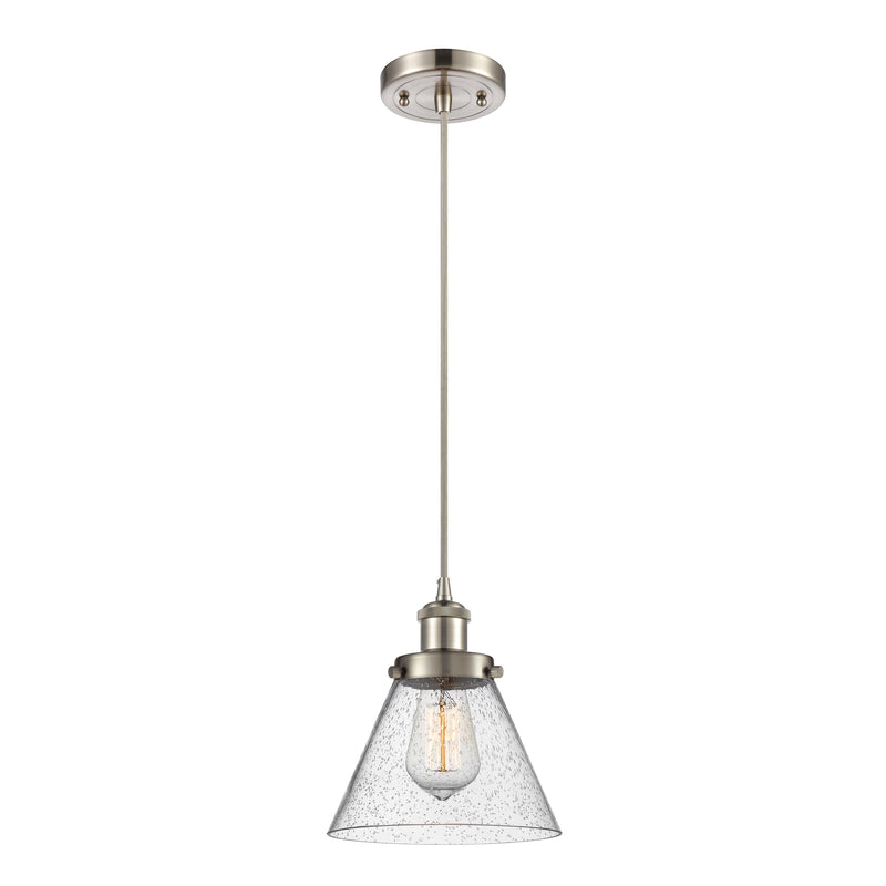 Cone Mini Pendant shown in the Brushed Satin Nickel finish with a Seedy shade