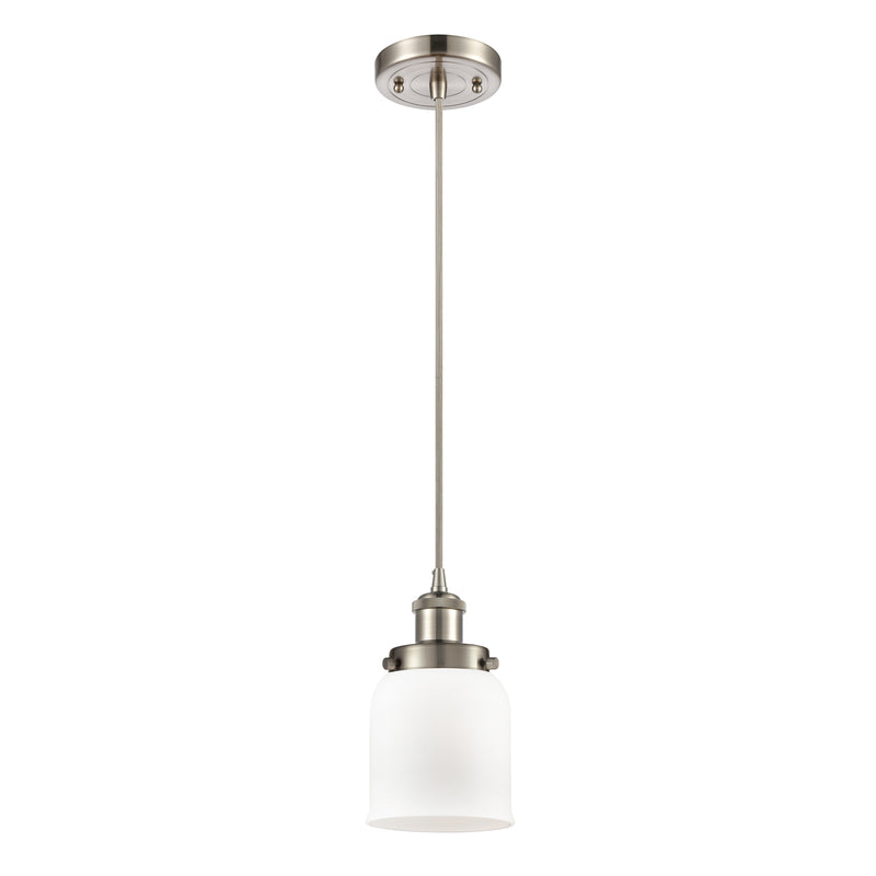 Bell Mini Pendant shown in the Brushed Satin Nickel finish with a Matte White shade