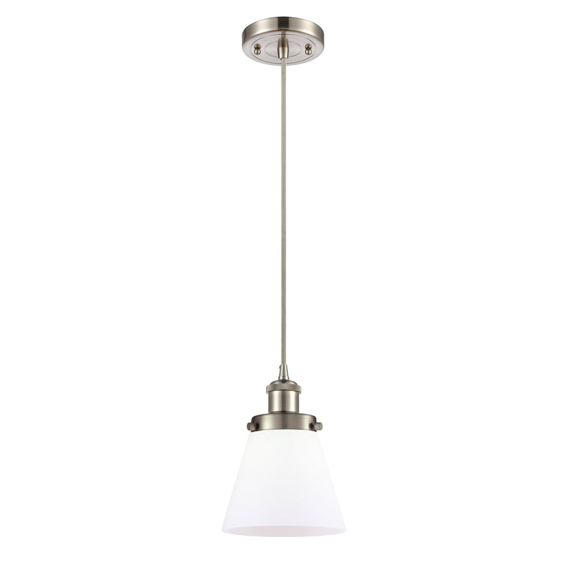 Cone Mini Pendant shown in the Brushed Satin Nickel finish with a Matte White shade