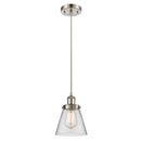 Cone Mini Pendant shown in the Brushed Satin Nickel finish with a Clear shade