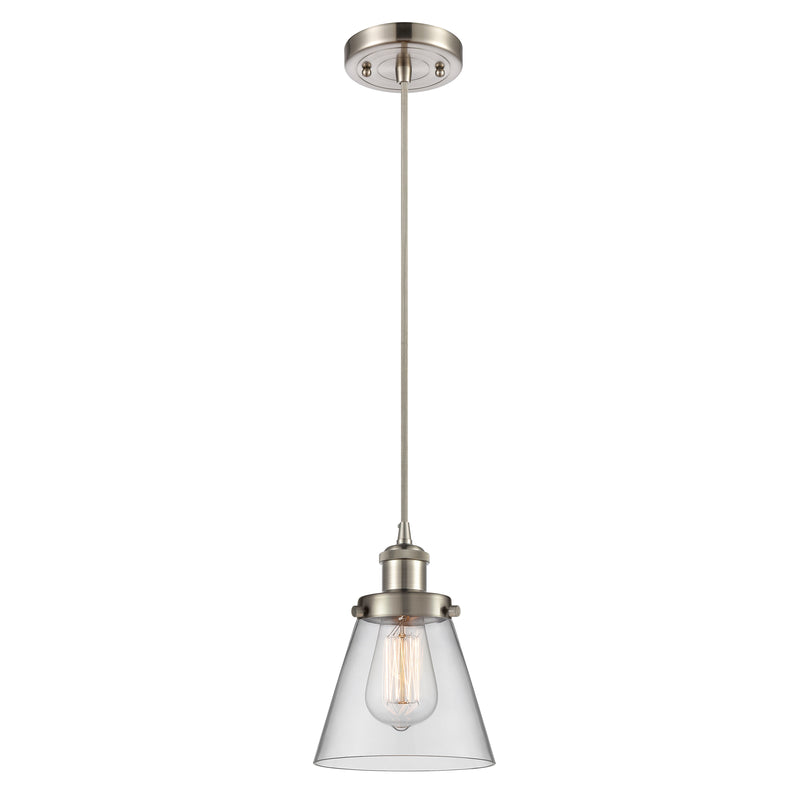 Cone Mini Pendant shown in the Brushed Satin Nickel finish with a Clear shade