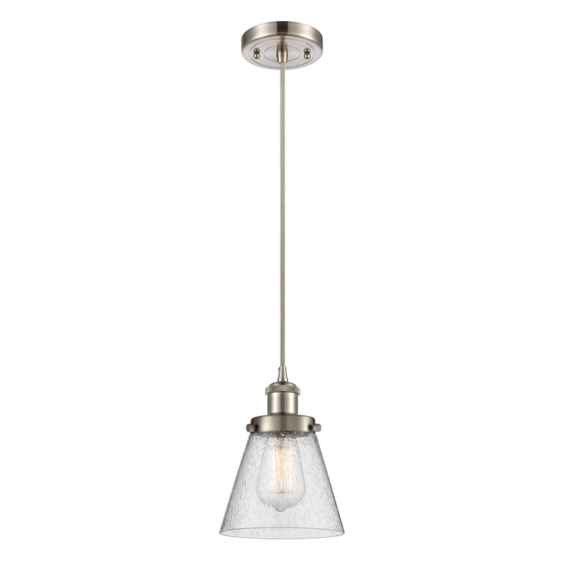 Cone Mini Pendant shown in the Brushed Satin Nickel finish with a Seedy shade