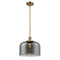 Bell Mini Pendant shown in the Brushed Brass finish with a Plated Smoke shade