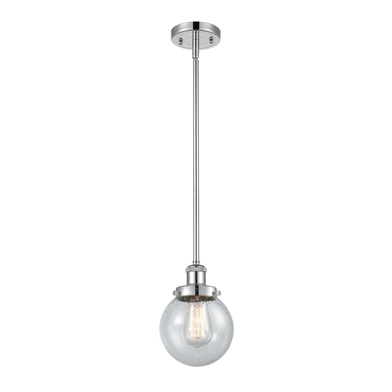 Beacon Mini Pendant shown in the Polished Chrome finish with a Seedy shade