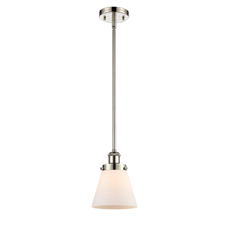 Cone Mini Pendant shown in the Polished Nickel finish with a Matte White shade