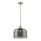 Bell Mini Pendant shown in the Brushed Satin Nickel finish with a Plated Smoke shade