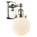 Beacon Sconce shown in the Polished Nickel finish with a Matte White shade