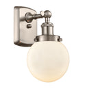 Beacon Sconce shown in the Brushed Satin Nickel finish with a Matte White shade