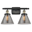 Cone Bath Vanity Light shown in the Black Antique Brass finish with a Plated Smoke shade