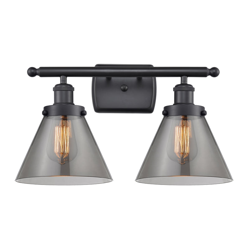 Cone Bath Vanity Light shown in the Matte Black finish with a Plated Smoke shade