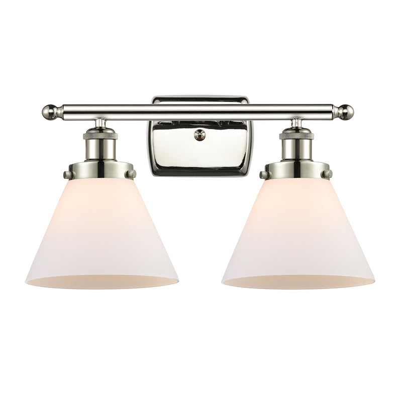 Cone Bath Vanity Light shown in the Polished Nickel finish with a Matte White shade