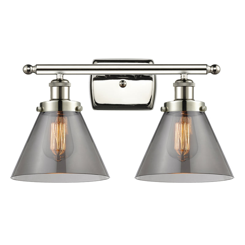 Cone Bath Vanity Light shown in the Polished Nickel finish with a Plated Smoke shade