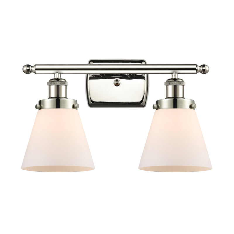 Cone Bath Vanity Light shown in the Polished Nickel finish with a Matte White shade