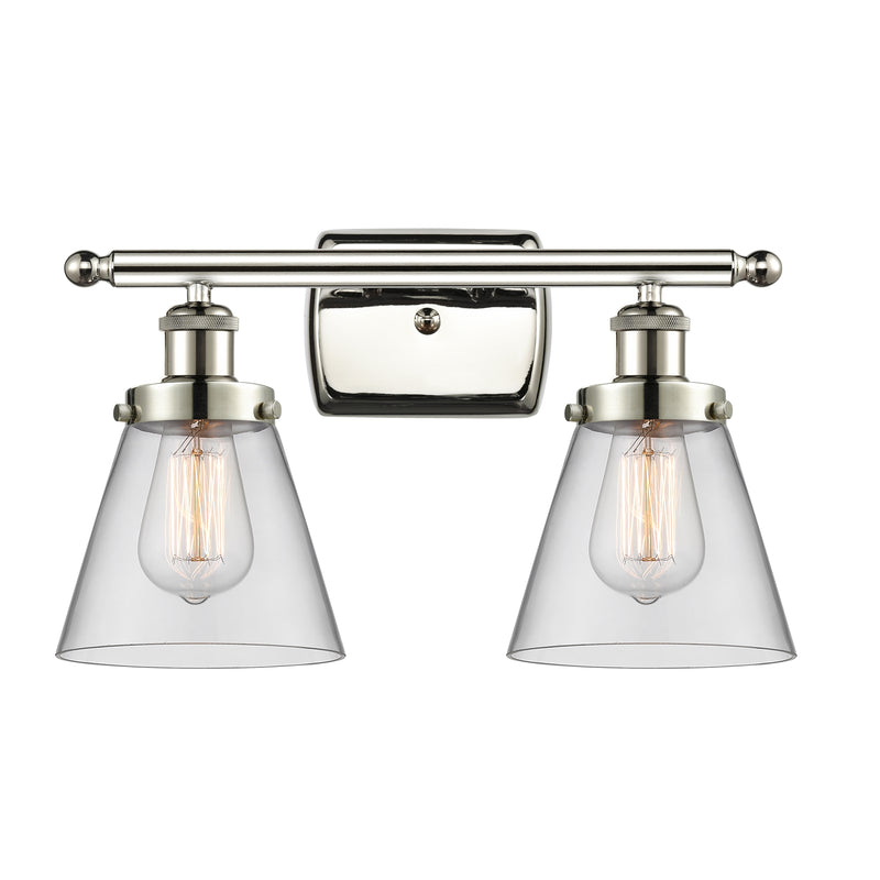 Cone Bath Vanity Light shown in the Polished Nickel finish with a Clear shade