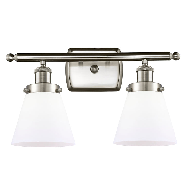 Cone Bath Vanity Light shown in the Brushed Satin Nickel finish with a Matte White shade