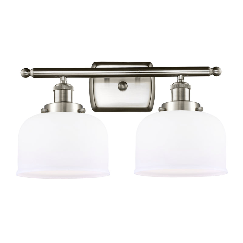 Bell Bath Vanity Light shown in the Brushed Satin Nickel finish with a Matte White shade