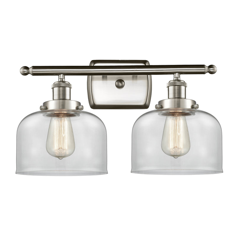 Bell Bath Vanity Light shown in the Brushed Satin Nickel finish with a Clear shade