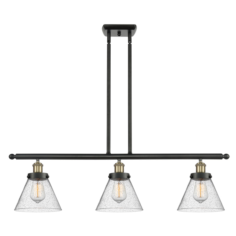 Cone Island Light shown in the Black Antique Brass finish with a Seedy shade