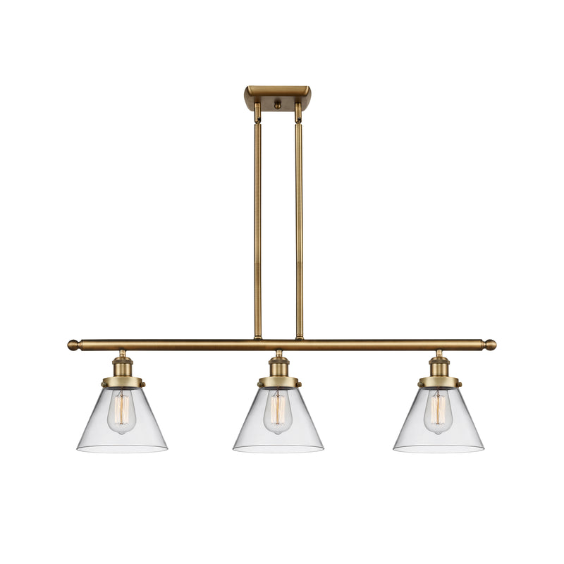 Cone Island Light shown in the Brushed Brass finish with a Clear shade