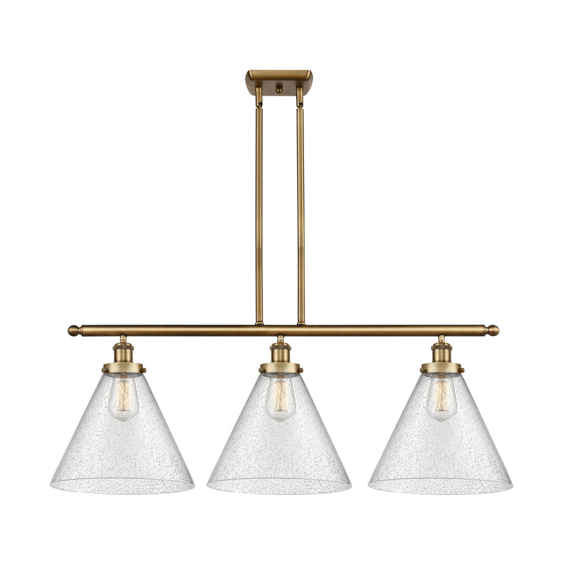 Cone Island Light shown in the Brushed Brass finish with a Seedy shade