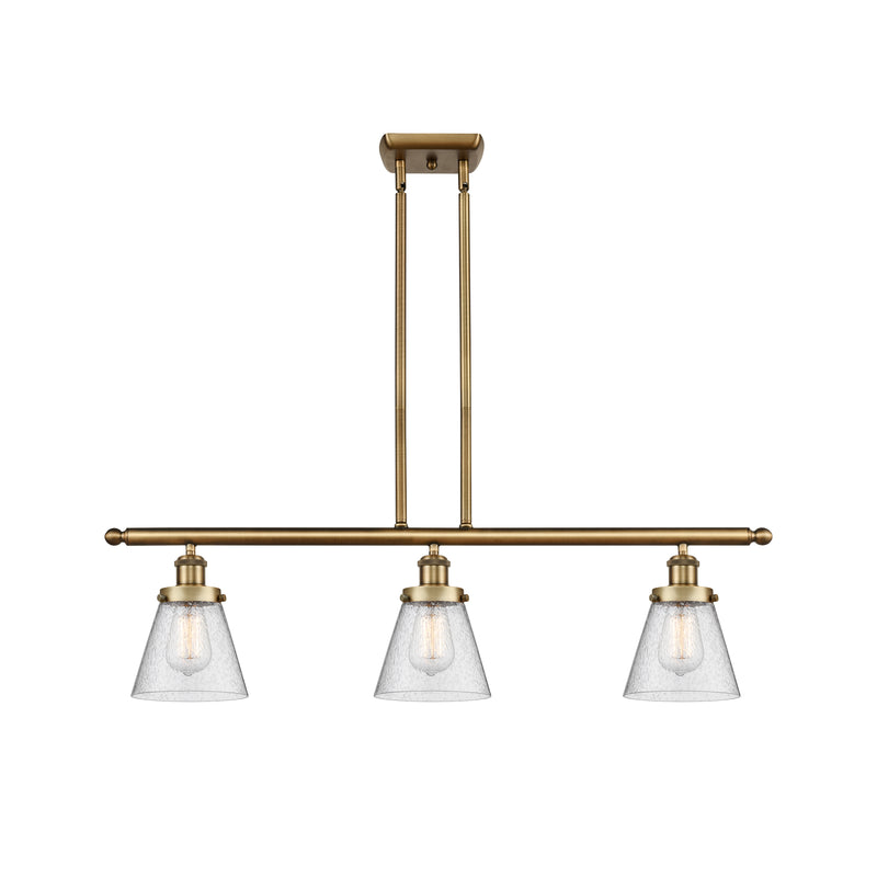 Cone Island Light shown in the Brushed Brass finish with a Seedy shade