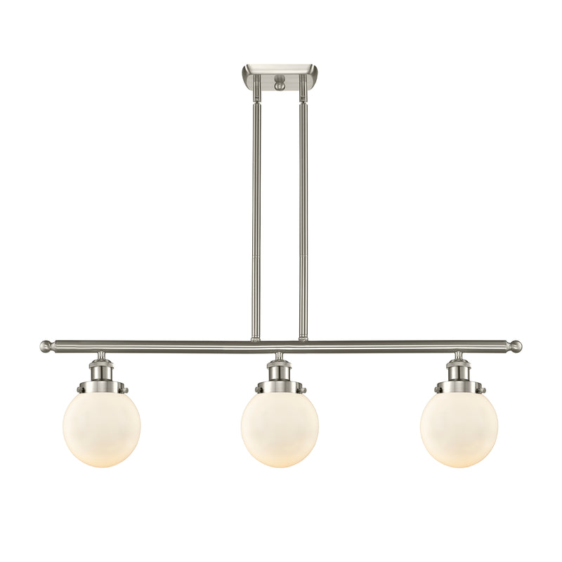 Beacon Island Light shown in the Brushed Satin Nickel finish with a Matte White shade