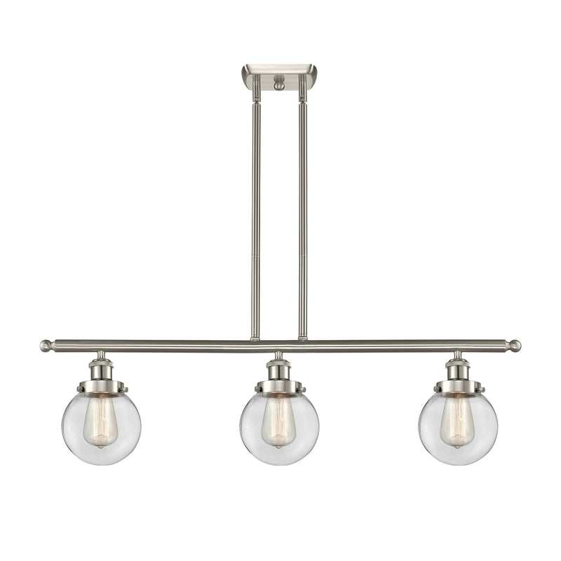 Beacon Island Light shown in the Brushed Satin Nickel finish with a Clear shade