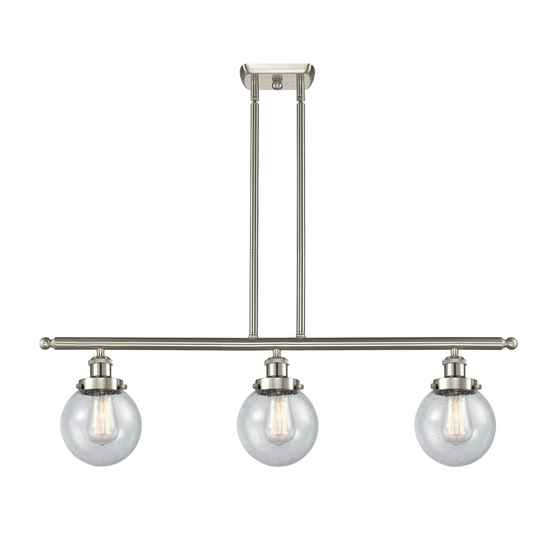 Beacon Island Light shown in the Brushed Satin Nickel finish with a Seedy shade