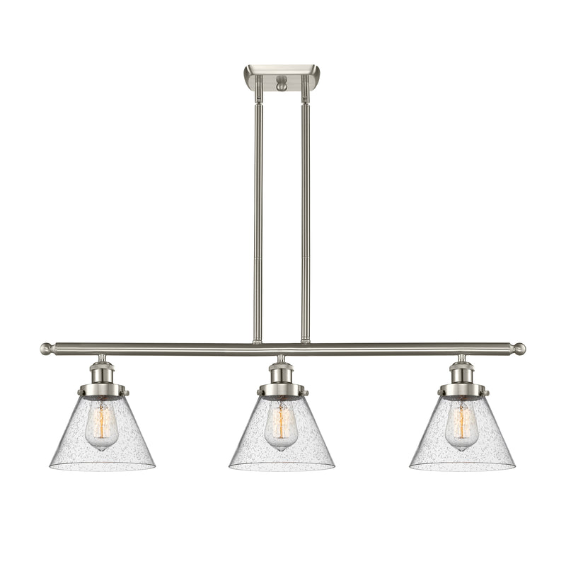 Cone Island Light shown in the Brushed Satin Nickel finish with a Seedy shade