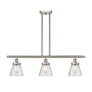 Cone Island Light shown in the Brushed Satin Nickel finish with a Seedy shade