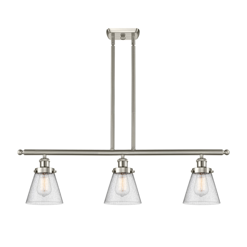 Cone Island Light shown in the Brushed Satin Nickel finish with a Seedy shade