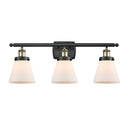 Cone Bath Vanity Light shown in the Black Antique Brass finish with a Matte White shade