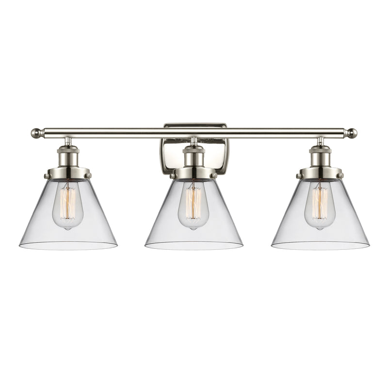 Cone Bath Vanity Light shown in the Polished Nickel finish with a Clear shade